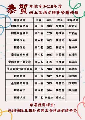 板土區語文競賽獲獎海報