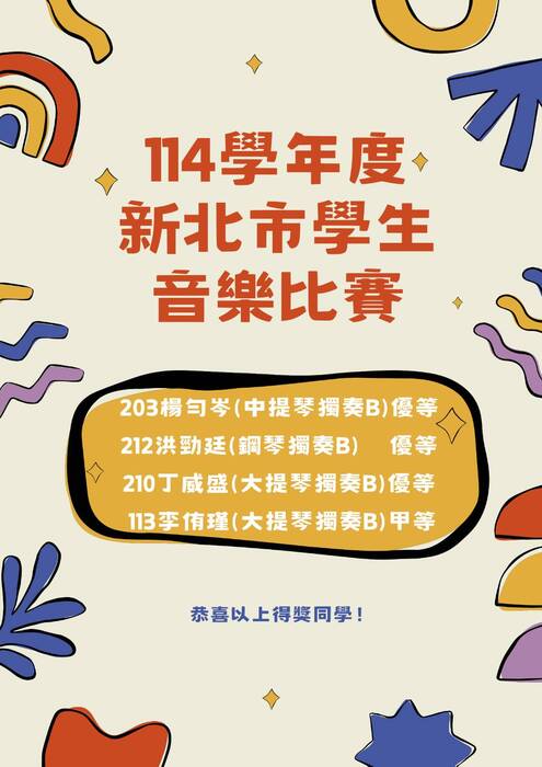 賀！本校學生參加114學年度新北市學生音樂比賽(獨奏)榮獲佳績圖片