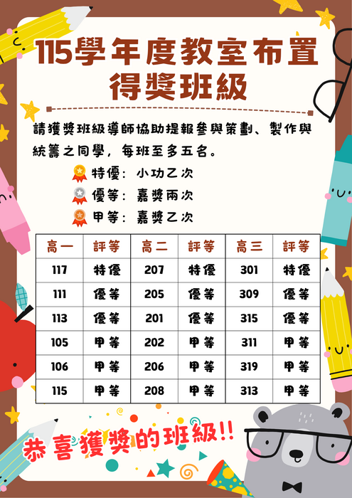 115教室布置得獎